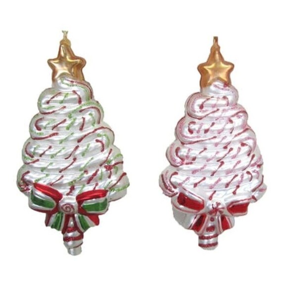 December Diamonds 79-81444 Set of 2 Candy Cane Lace Peppermint Tree 6" Ornaments - Picture 1 of 1